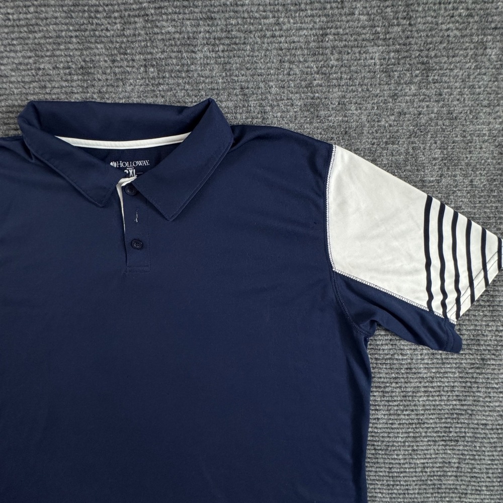 Holloway Polo Shirt 2XL Navy Blue Striped Sleeve Performance Golf Sport